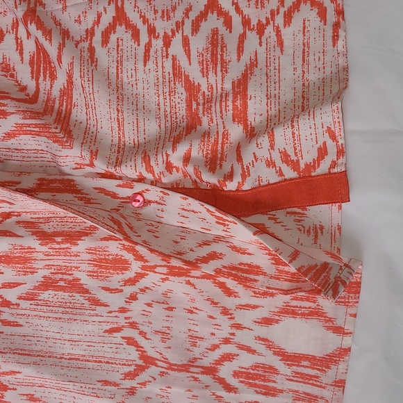 🍂Antilia Femme Coral & White Tribal Lines Button-Down Blouse w/Tab Sleeves Med. - Picture 4 of 16